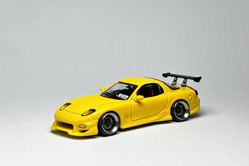 Mortal Mazda RX-7 VeilSide 1:64 Yellow Custom Diecast with Deep-Dish Bearing Wheels