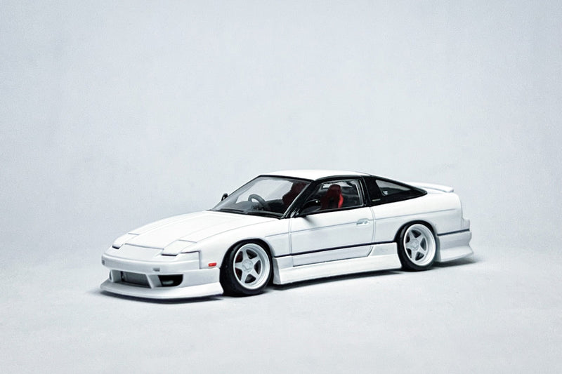 TLV N235b Nissan 180SX 1:64 White Custom Diecast with HSY Kit & Deep-Dish Bearing Wheels