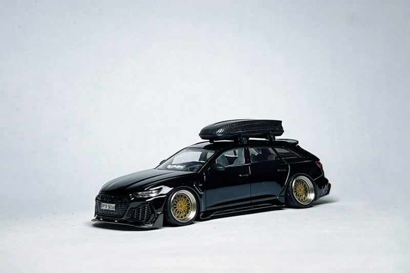 MINI GT Audi RS6-R ABT 514 1:64 Navarra Black Warrior Custom Diecast with Carbon Roof Cargo Box