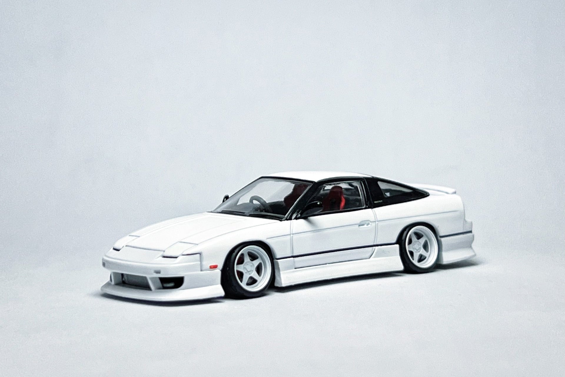 1:64 scale TLV N235b Nissan 180SX white custom diecast with HSY kit and deep-dish bearing wheels