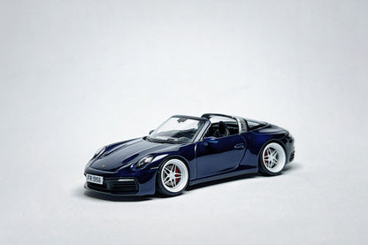 1:64 scale MINI GT Porsche 911 Targa 4S 412 metallic blue custom diecast with deep-dish bearing wheels