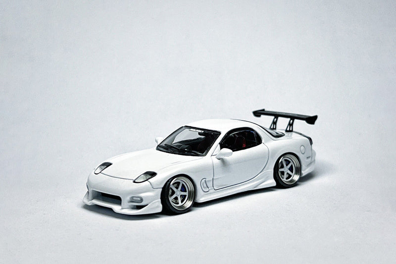Mortal Mazda RX-7 VeilSide 1:64 Pearl White Custom Diecast with Deep-Dish Bearing Wheels