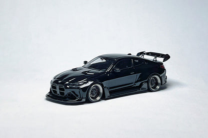 1:64 scale SW BMW G82 M4 ADRO widebody metallic black custom diecast with deep-dish bearing wheels