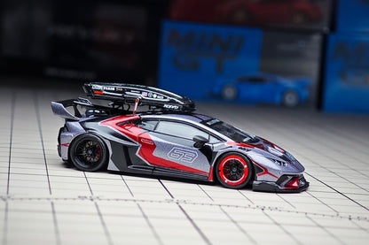 1:64 MINI GT Lamborghini Huracán LBWK RONIN custom diecast with roof cargo box