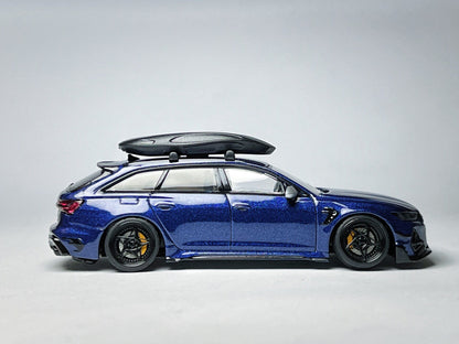 Custom 1:64 Audi RS6-R ABT 574 Navarra Blue diecast model with roof cargo box