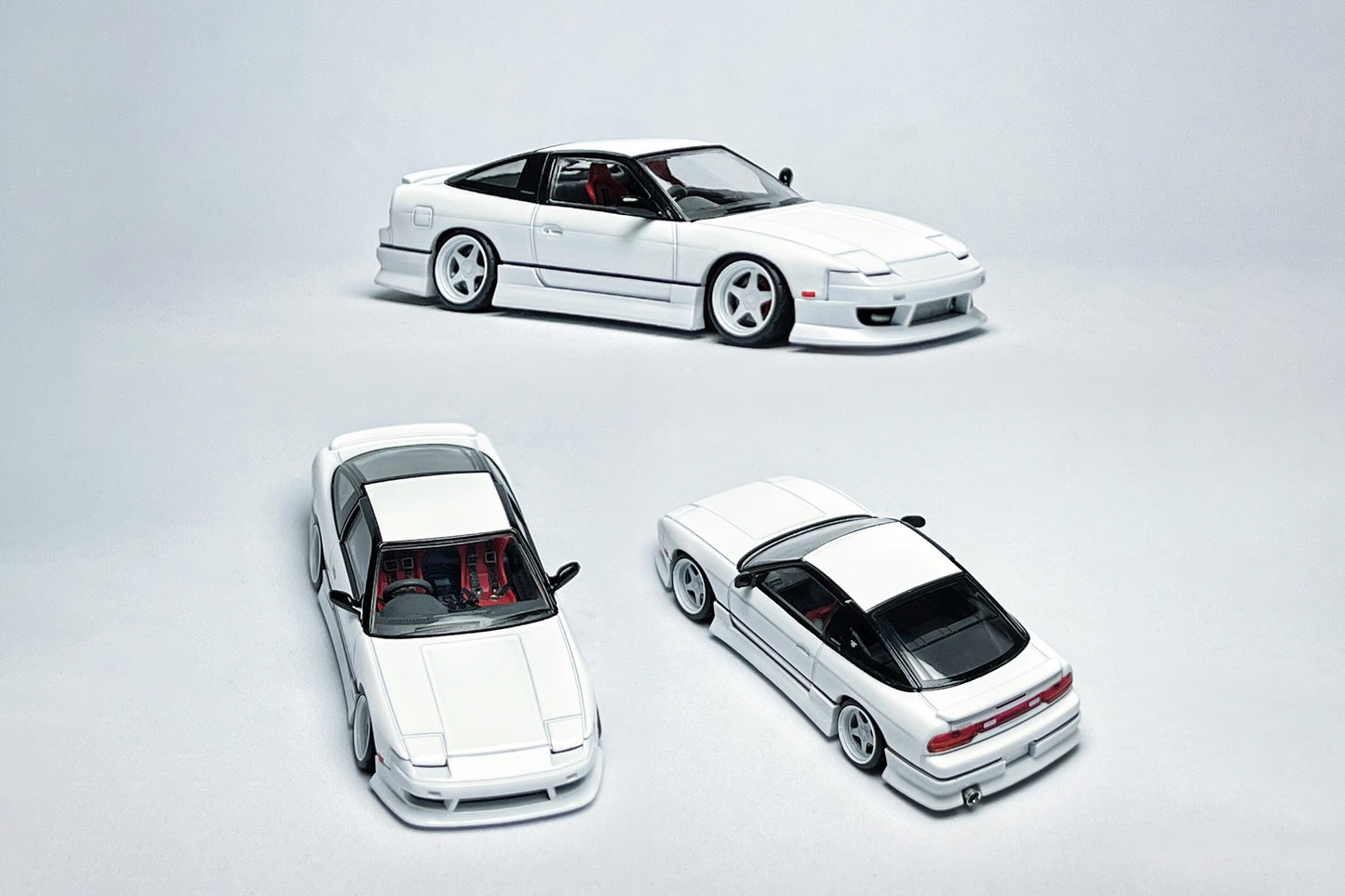 Custom 1:64 Nissan 180SX white diecast model with HSY kit