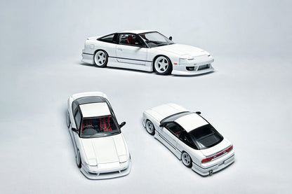Custom 1:64 Nissan 180SX white diecast model with HSY kit