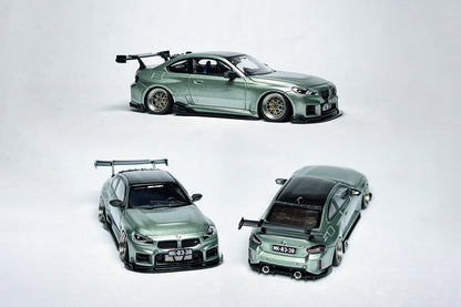 1:64 BMW M2 G87 Jade Green custom diecast model with visible license plate markings