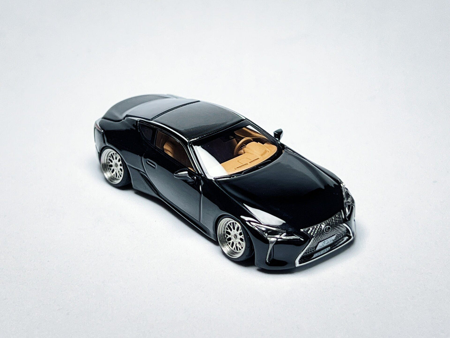 1:64 Lexus LC500 black custom diecast with deep-dish bearing wheels