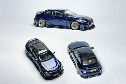 Custom 1:64 BMW M2 G87 Tanzanite Blue diecast model with visible branding