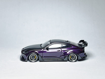 Custom 1:64 BMW G82 M4 ADRO widebody purple diecast model with carbon roof