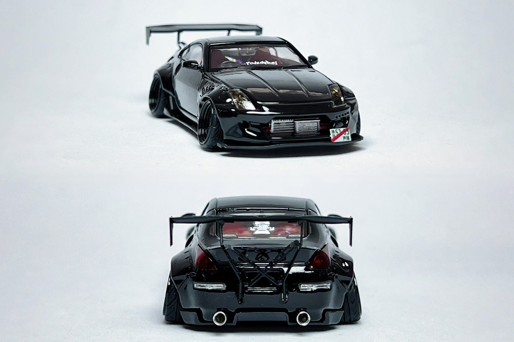 Custom 1:64 Nissan 350Z black widebody diecast Demon Lady Z model with deep-dish wheels