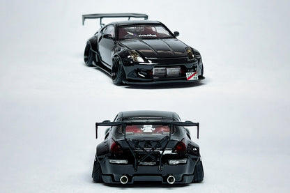 Custom 1:64 Nissan 350Z black widebody diecast Demon Lady Z model with deep-dish wheels