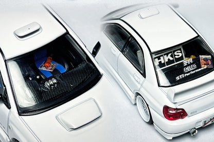 1:64 Subaru Impreza WRX STI white custom diecast with HKS and ENDLESS decals