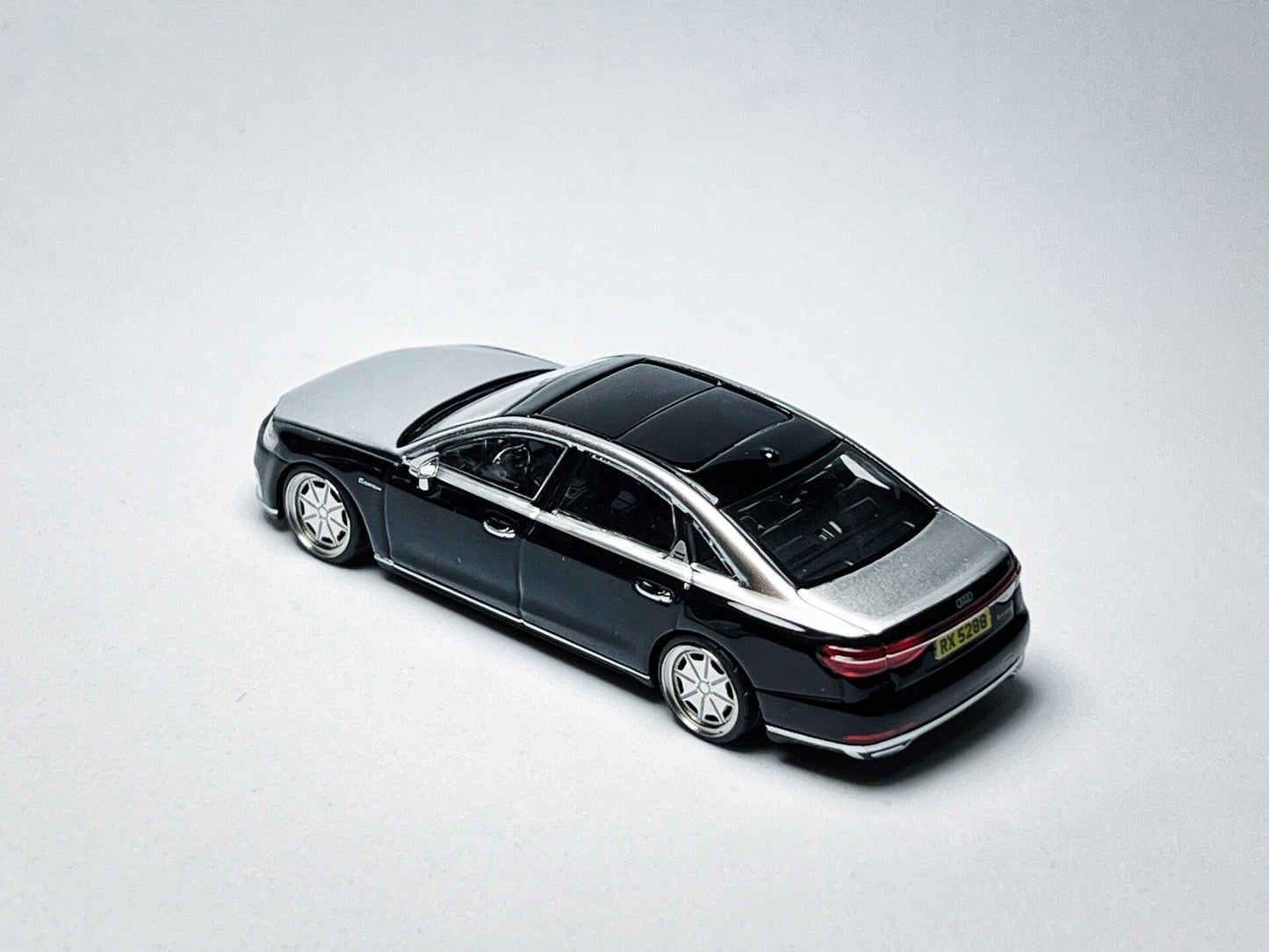 1:64 Audi A8 L Horch black and silver custom diecast with deep-dish bearing wheels
