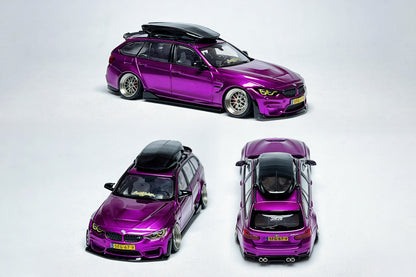 Custom 1:64 BMW F81 M3 CS Touring metallic purple diecast model with text markings
