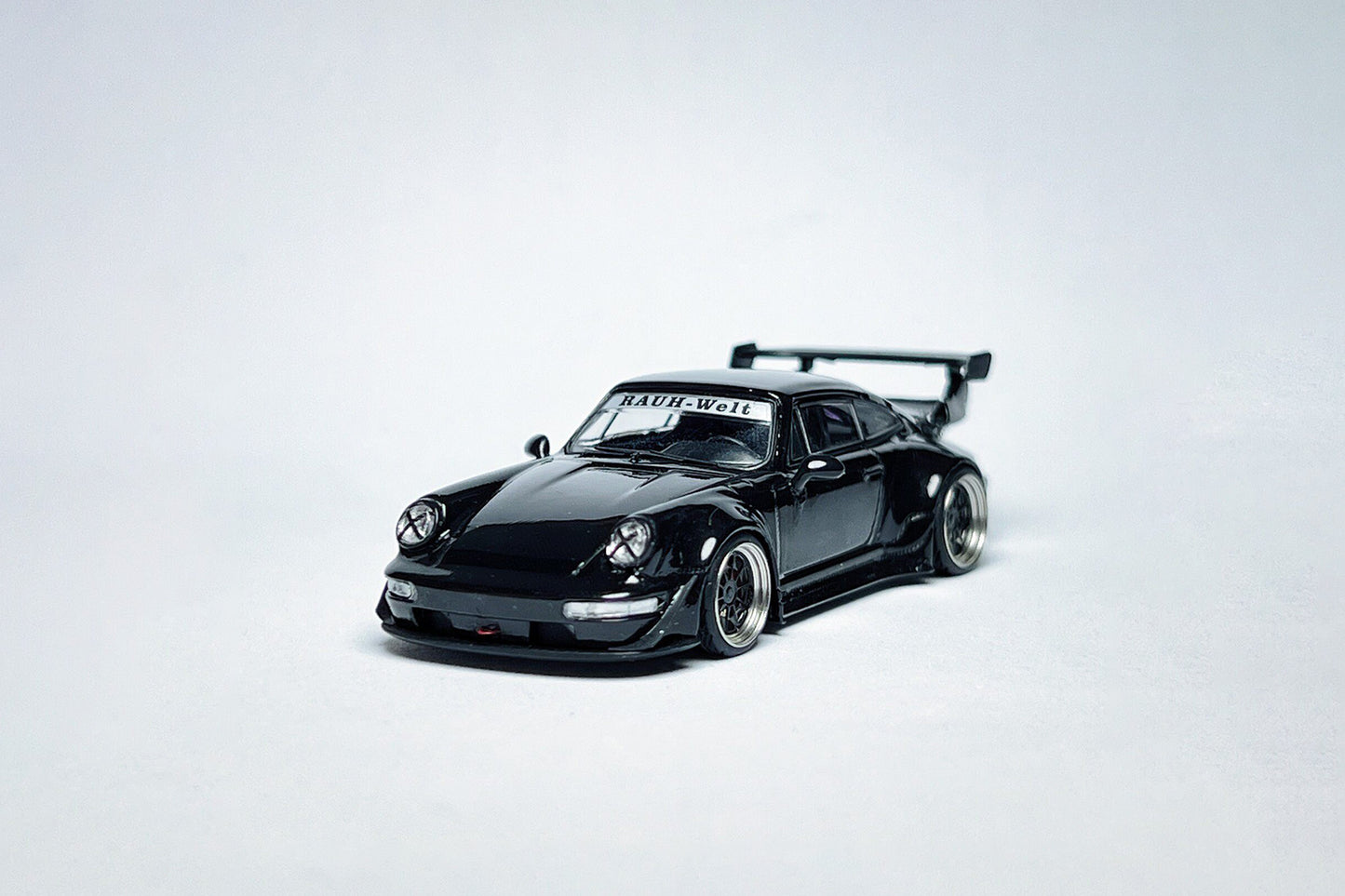 1:64 Flame Porsche RWB 964 High Wing Black Bird custom diecast