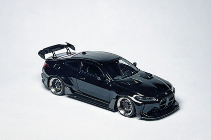 1:64 BMW G82 M4 ADRO widebody metallic black custom diecast with deep-dish bearing wheels