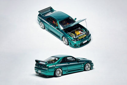 1:64 FH Nissan Skyline GT-R R33 400R green custom diecast with deep-dish bearing wheels