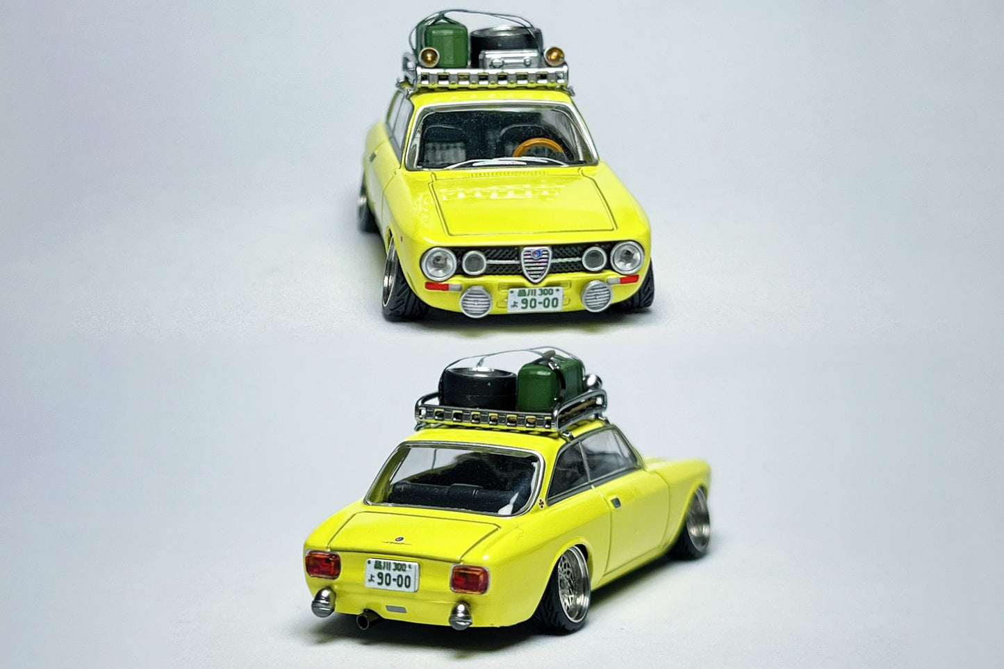 1:64 TLV Alfa Romeo 155c yellow custom rally diecast with deep-dish bearing wheels