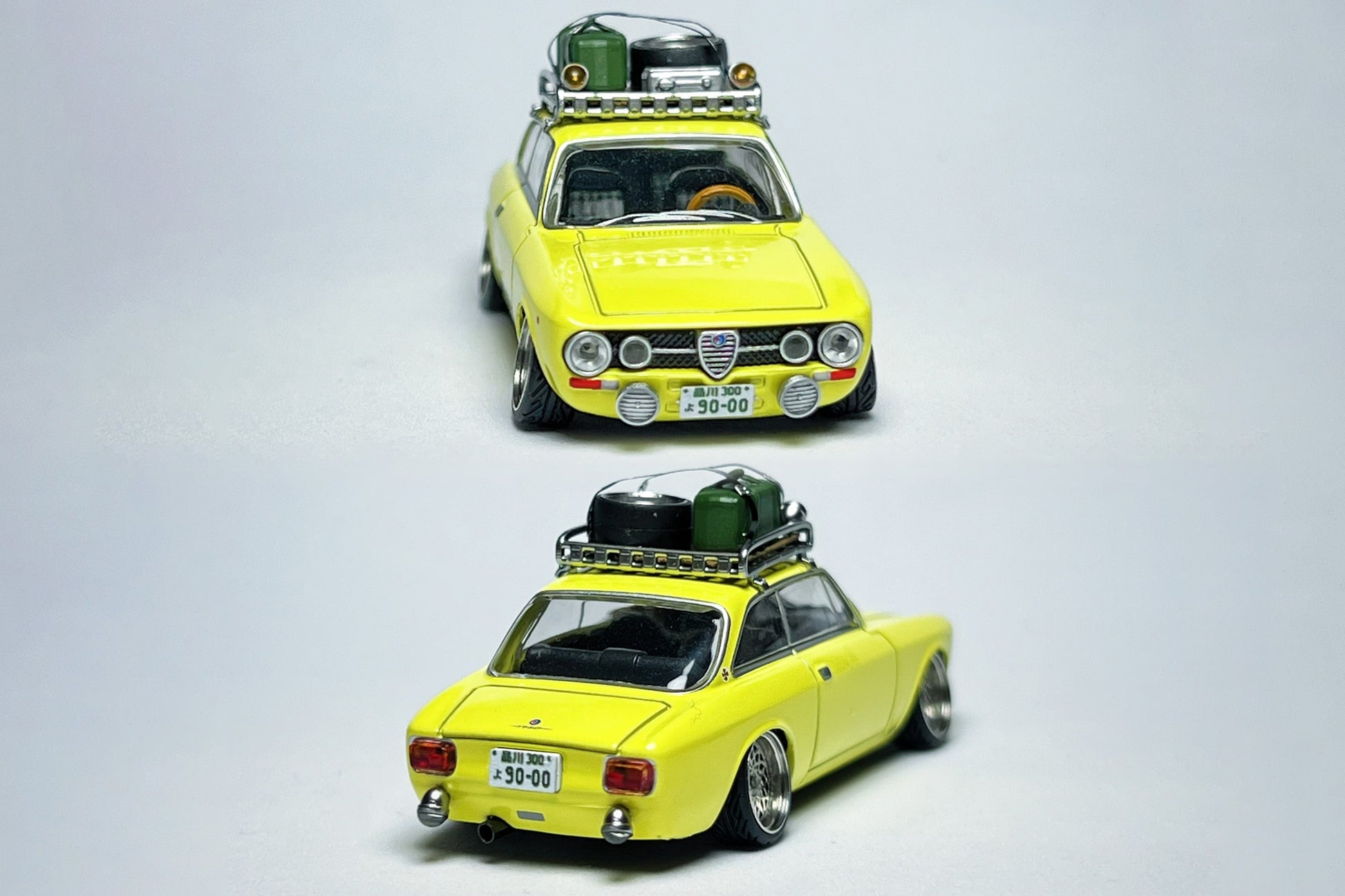 1:64 TLV Alfa Romeo 155c yellow custom rally diecast with deep-dish bearing wheels