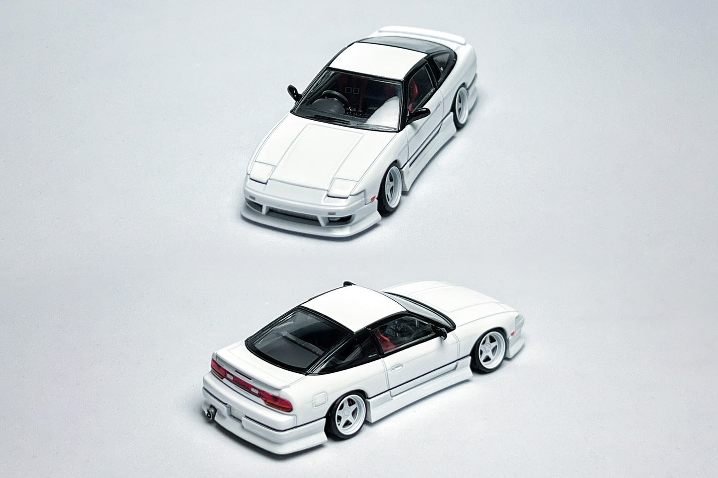 1:64 Nissan 180SX white custom diecast with deep-dish bearing wheels