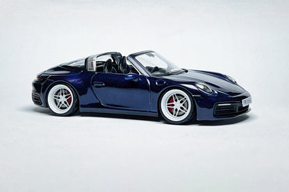 Custom 1:64 Porsche 911 Targa 4S 412 metallic blue diecast model with deep-dish bearing wheels