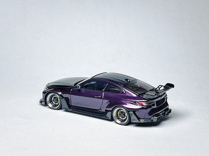 1:64 BMW G82 M4 ADRO widebody purple custom diecast with visible wheel and rim detail