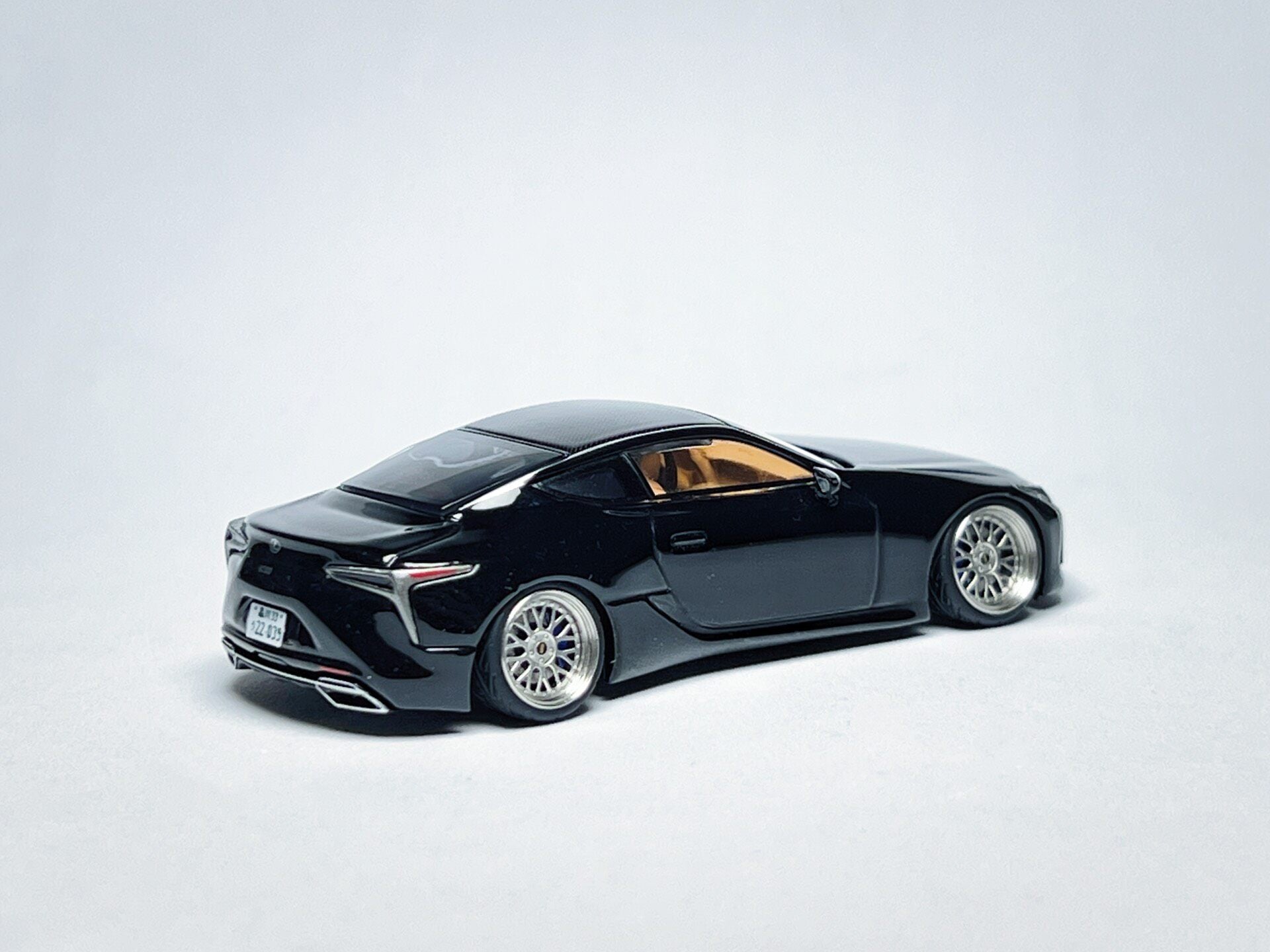 1:64 Lexus LC500 black custom diecast with deep-dish bearing wheels