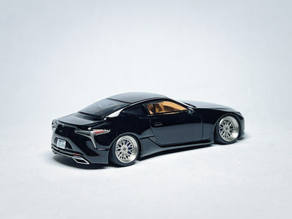 1:64 Lexus LC500 black custom diecast with deep-dish bearing wheels