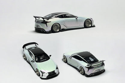 Custom 1:64 Lexus LC500 pearl white diecast model with StanceWorks decals