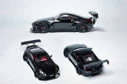 Custom 1:64 Nissan 350Z black widebody diecast Demon Lady Z with deep-dish wheels