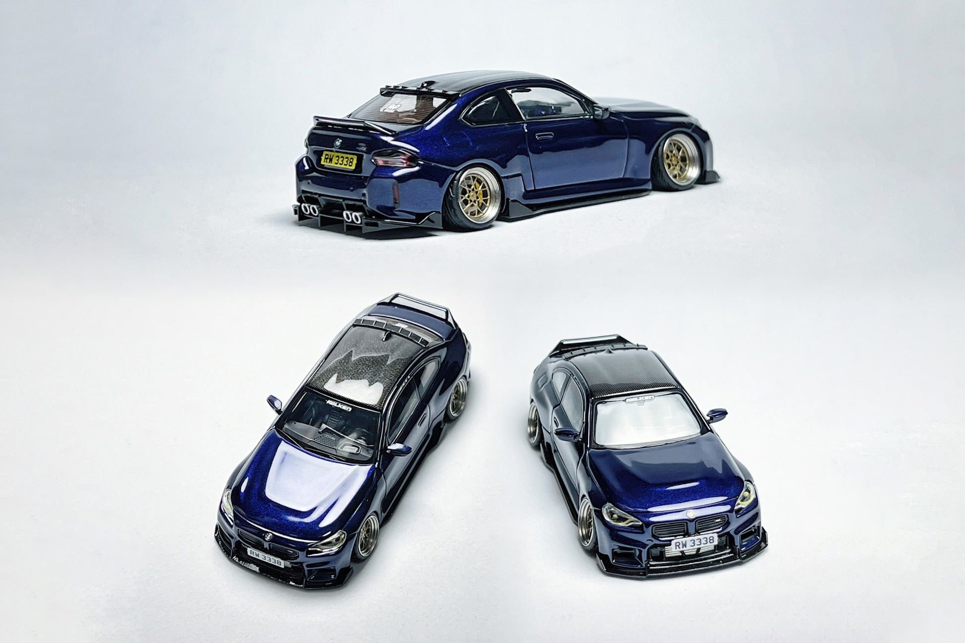 Custom 1:64 BMW M2 G87 Tanzanite Blue diecast model with KJ Model ADRO ducktail