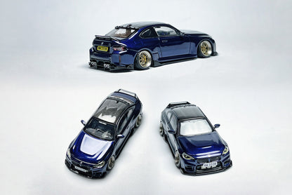 Custom 1:64 BMW M2 G87 Tanzanite Blue diecast model with KJ Model ADRO ducktail