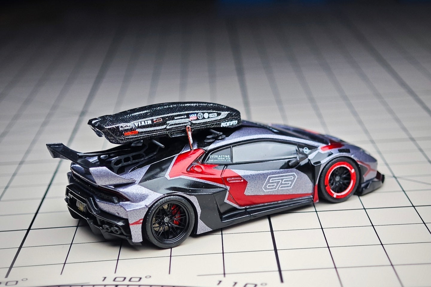 Custom 1:64 Lamborghini Huracán LBWK RONIN diecast model with LBWK livery decals