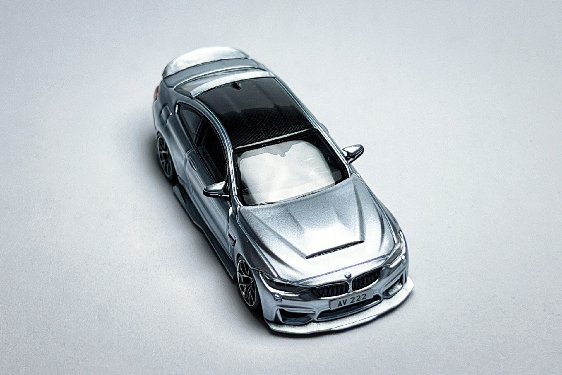 Custom 1:64 BMW F82 M4 CS Silverstone Blue diecast model with ducktail spoiler