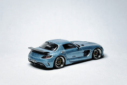 Custom 1:64 Mercedes-Benz SLS AMG Black Series matte ice blue diecast model with visible markings