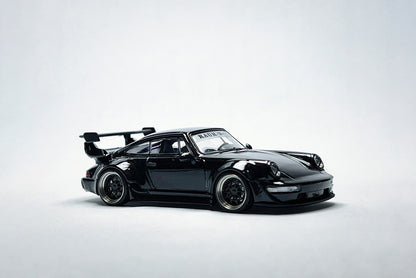 Custom 1:64 Porsche RWB 964 Black Bird diecast model with deep-dish bearing wheels