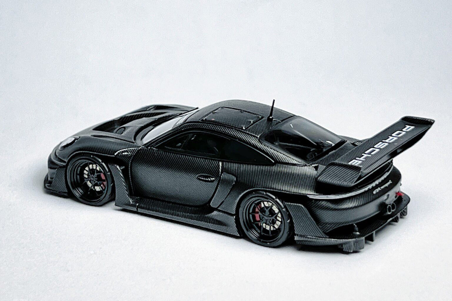 1:64 Porsche 911 992 GT3 R Rennsport full carbon black custom diecast with visible decal markings