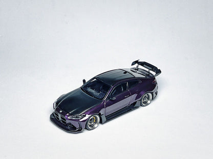 Custom 1:64 BMW G82 M4 ADRO widebody purple diecast model with carbon roof
