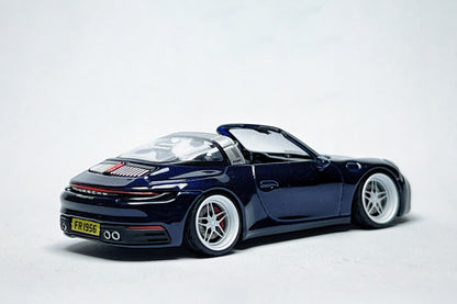 1:64 Porsche 911 Targa 4S 412 metallic blue custom diecast with deep-dish bearing wheels