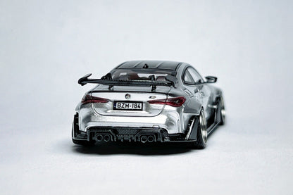 SW BMW G82 M4 ADRO Widebody 1:64 Alexander Silver Custom Diecast with Deep-Dish Wheels