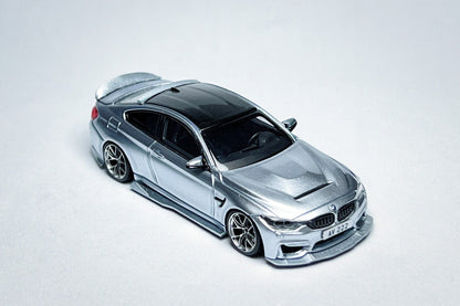 1:64 BMW F82 M4 CS Silverstone Blue custom diecast with KJ Model Streetstyle ducktail kit