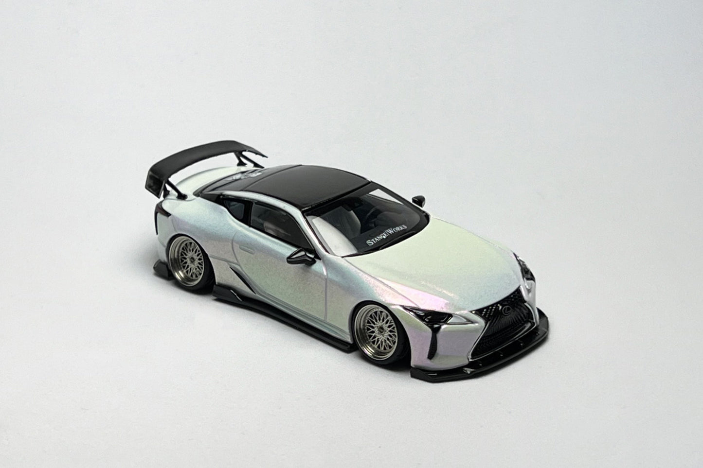 1:64 AR Box Lexus LC500 pearl white custom diecast with deep-dish bearing wheels