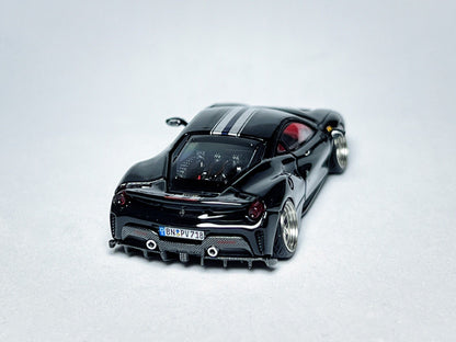1:64 Ferrari 488 Pista black custom diecast model with visible license plate markings