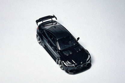 Custom 1:64 BMW G82 M4 ADRO widebody metallic black diecast with deep-dish bearing wheels