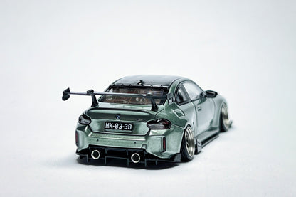1:64 BMW M2 G87 Jade Green custom diecast model with visible license plate