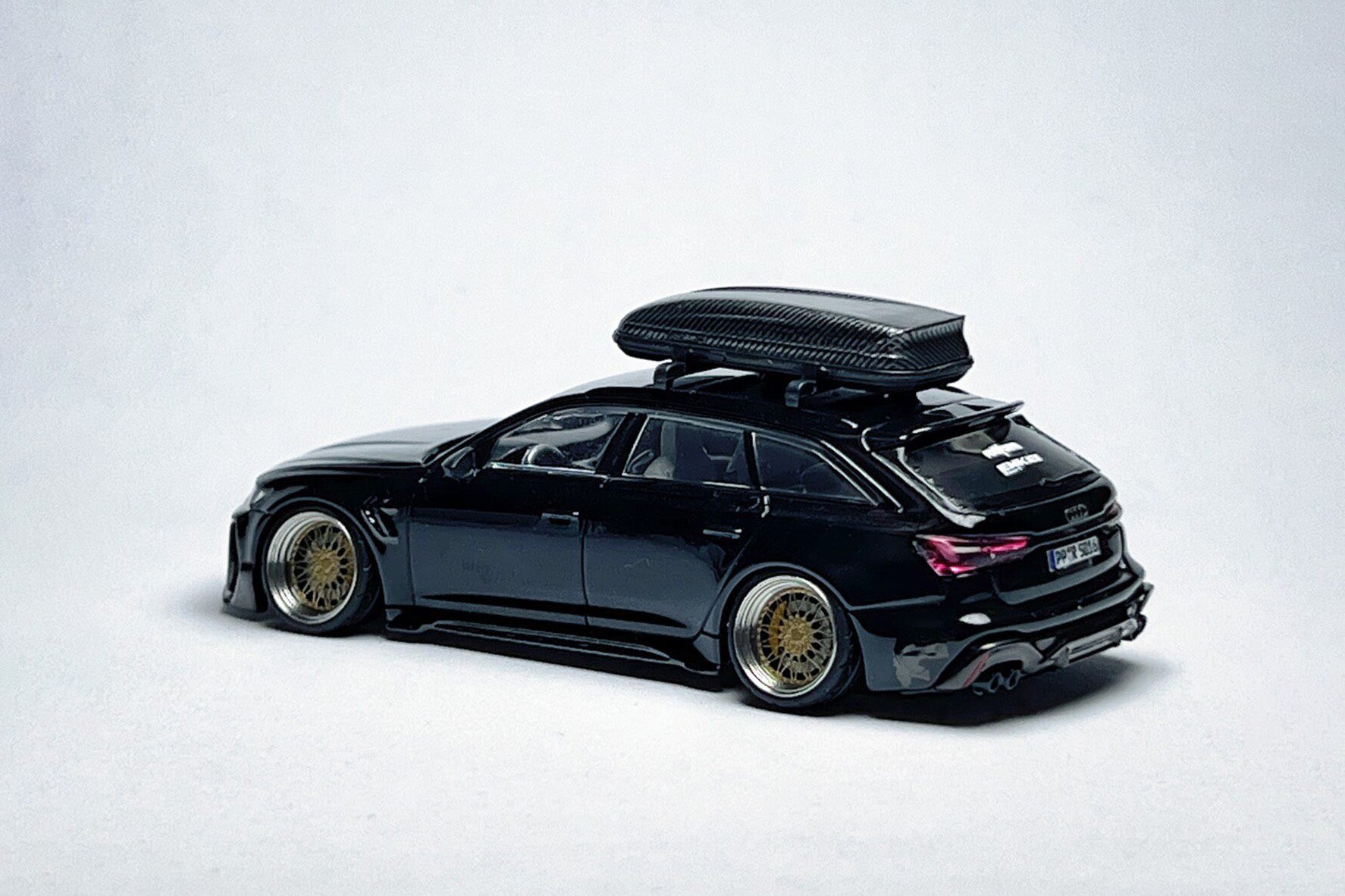 Wheel and rim detail on custom 1:64 Audi RS6-R ABT 514 Navarra Black Warrior diecast model