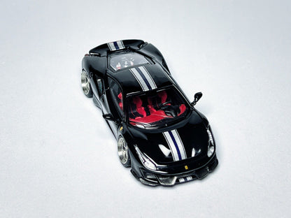 Custom 1:64 Ferrari 488 Pista black diecast with deep-dish bearing wheels