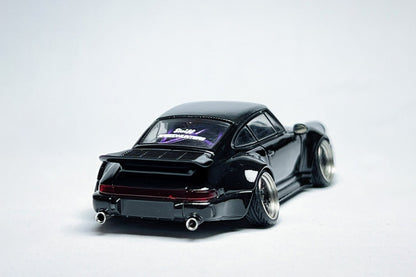 1:64 Porsche RWB 964 Ducktail Black Bird custom diecast with deep-dish bearing wheels